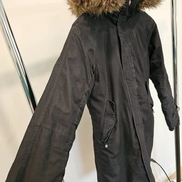 Aritzia TNA Black Faux-Fur trim Hooded Mid-Length Parka size S - Picture 4 of 16
